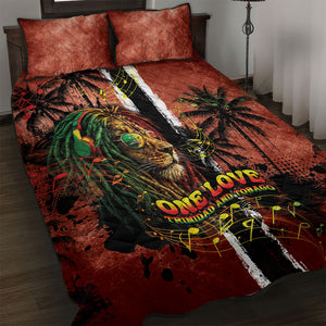 One Love Trinidad And Tobago Quilt Bed Set Rastafarian Lion Reggae Grunge Style