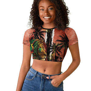 One Love Trinidad And Tobago Raglan Cropped T shirt Rastafarian Lion Reggae Grunge Style