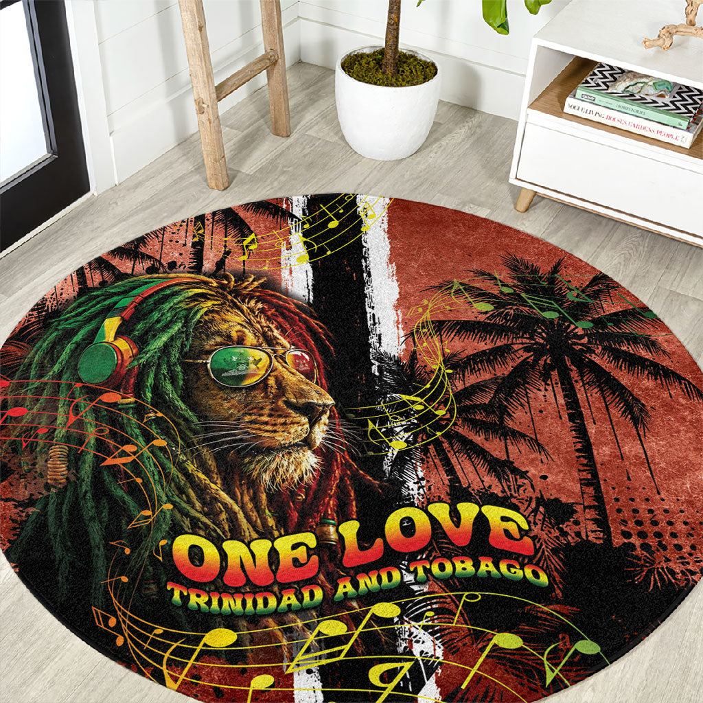 One Love Trinidad And Tobago Round Carpet Rastafarian Lion Reggae Grunge Style