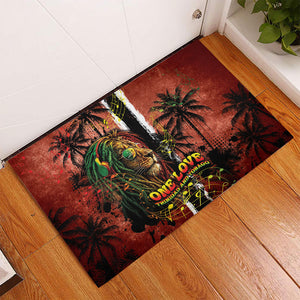 One Love Trinidad And Tobago Rubber Doormat Rastafarian Lion Reggae Grunge Style