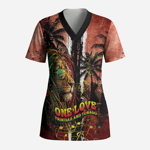 One Love Trinidad And Tobago Scrub Top Rastafarian Lion Reggae Grunge Style