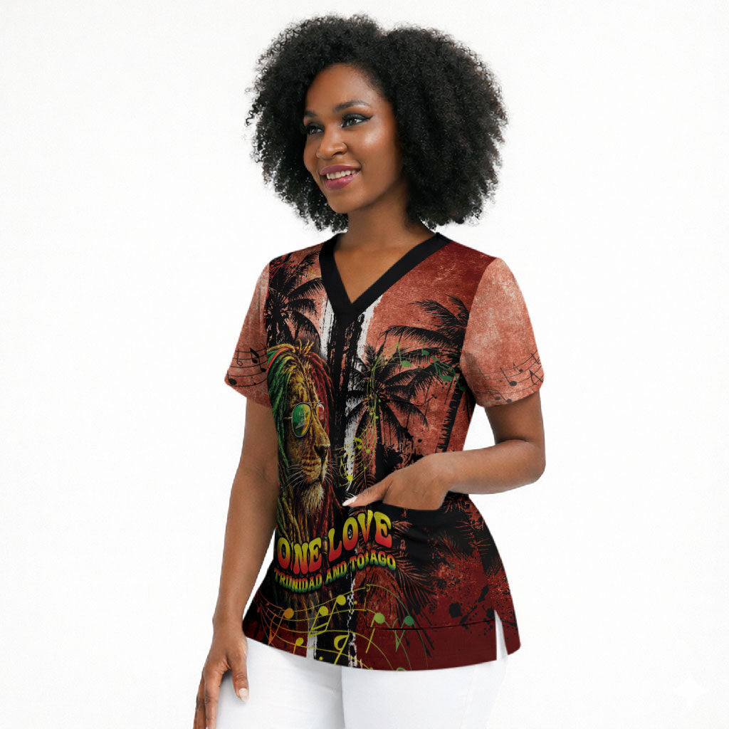One Love Trinidad And Tobago Scrub Top Rastafarian Lion Reggae Grunge Style