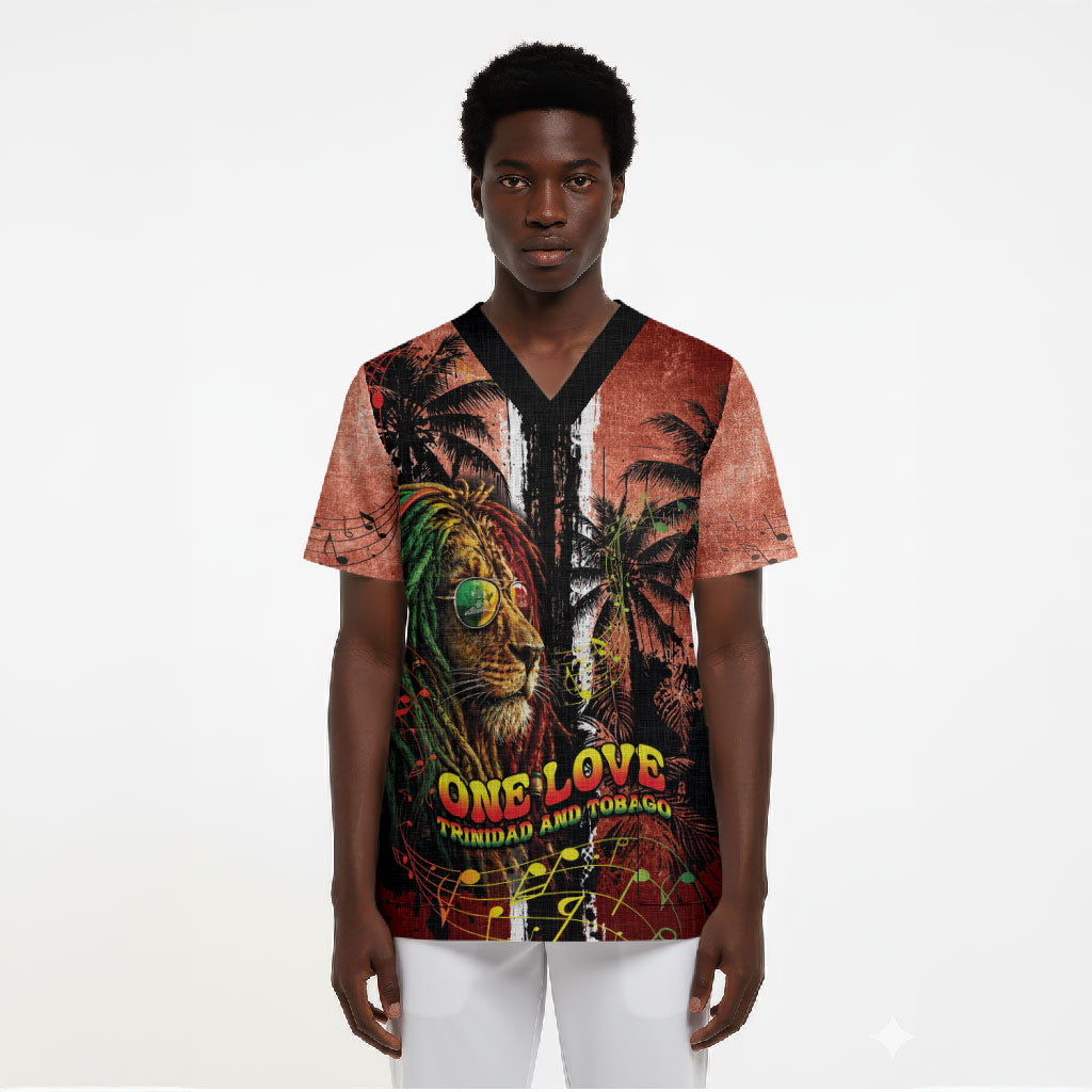 One Love Trinidad And Tobago Scrub Top Rastafarian Lion Reggae Grunge Style