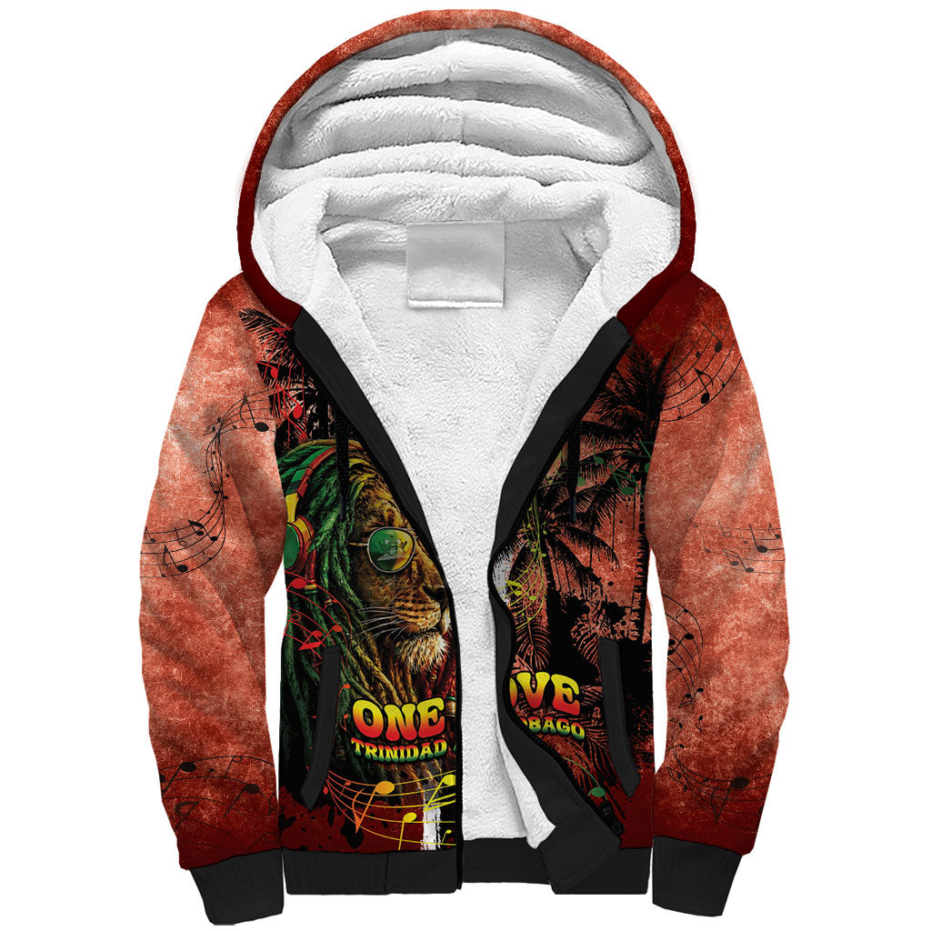 One Love Trinidad And Tobago Sherpa Hoodie Rastafarian Lion Reggae Grunge Style