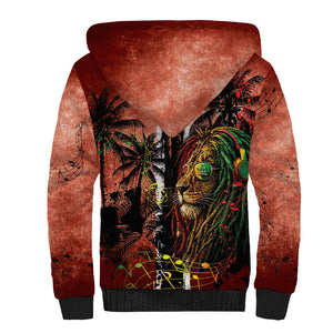 One Love Trinidad And Tobago Sherpa Hoodie Rastafarian Lion Reggae Grunge Style