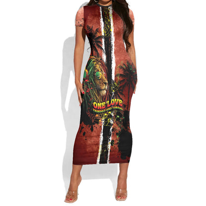 One Love Trinidad And Tobago Short Sleeve Bodycon Dress Rastafarian Lion Reggae Grunge Style