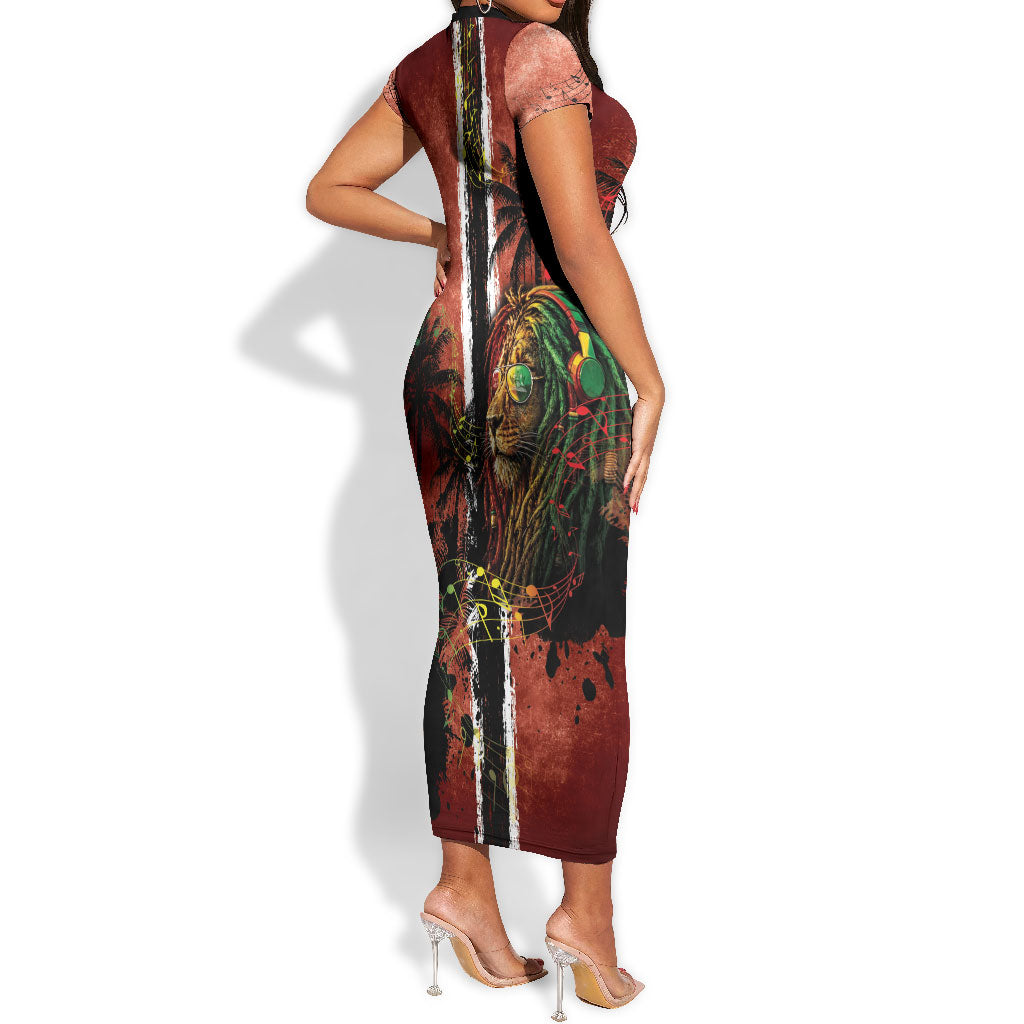One Love Trinidad And Tobago Short Sleeve Bodycon Dress Rastafarian Lion Reggae Grunge Style
