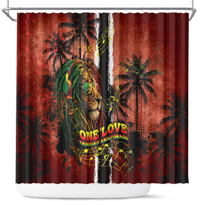 One Love Trinidad And Tobago Shower Curtain Rastafarian Lion Reggae Grunge Style