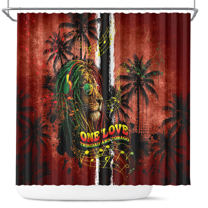 One Love Trinidad And Tobago Shower Curtain Rastafarian Lion Reggae Grunge Style