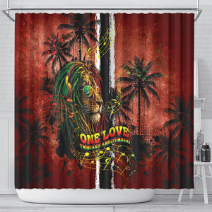 One Love Trinidad And Tobago Shower Curtain Rastafarian Lion Reggae Grunge Style
