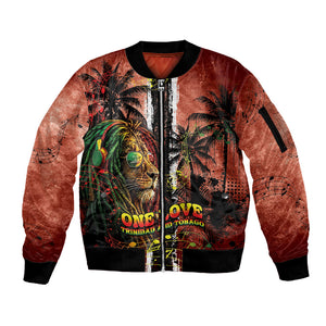 One Love Trinidad And Tobago Sleeve Zip Bomber Jacket Rastafarian Lion Reggae Grunge Style