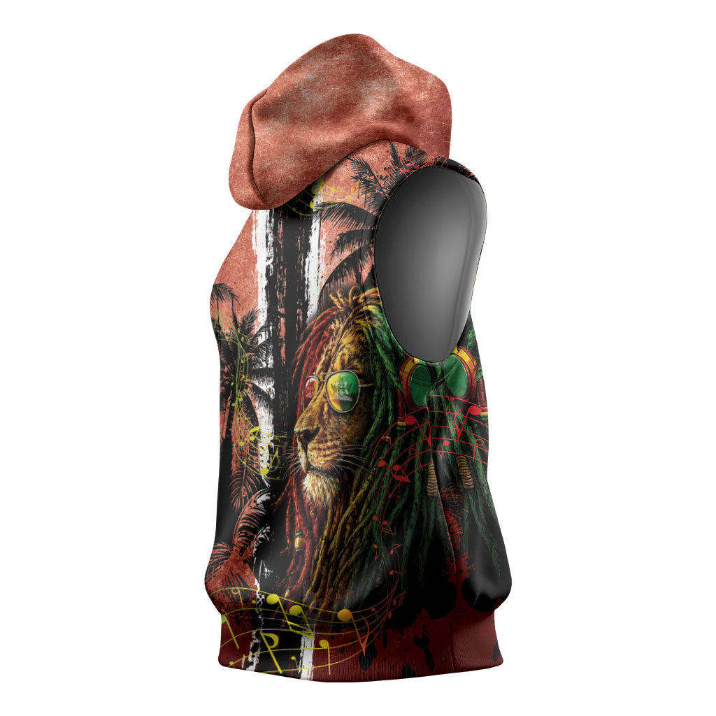 One Love Trinidad And Tobago Sleeveless Hoodie Rastafarian Lion Reggae Grunge Style