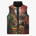 One Love Trinidad And Tobago Sleeveless Puffer Jacket Rastafarian Lion Reggae Grunge Style
