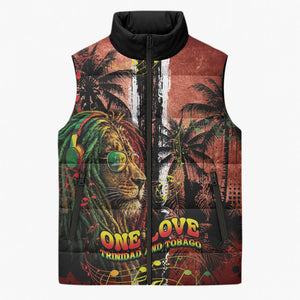 One Love Trinidad And Tobago Sleeveless Puffer Jacket Rastafarian Lion Reggae Grunge Style