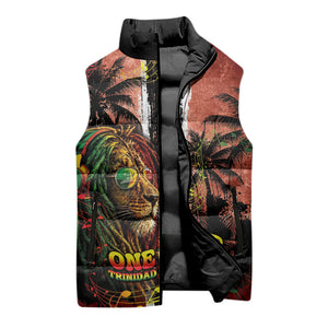 One Love Trinidad And Tobago Sleeveless Puffer Jacket Rastafarian Lion Reggae Grunge Style