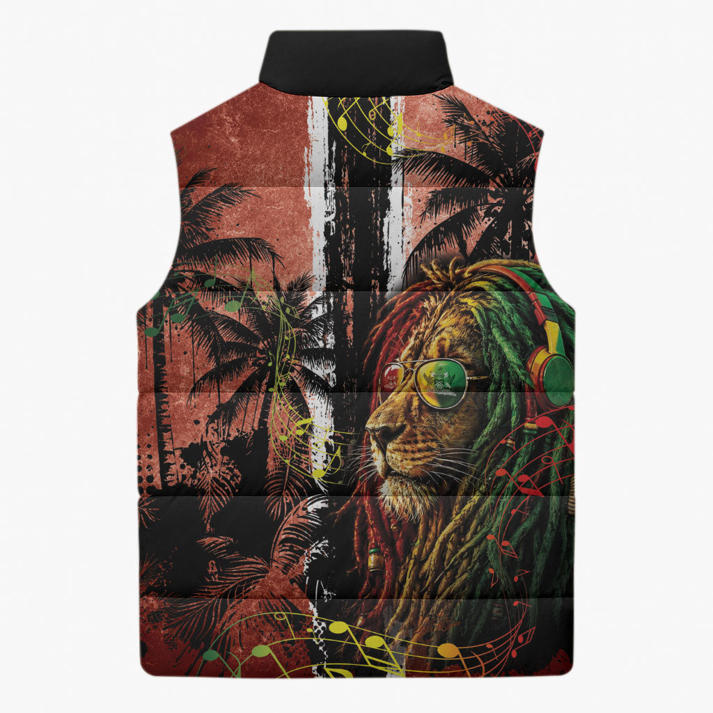 One Love Trinidad And Tobago Sleeveless Puffer Jacket Rastafarian Lion Reggae Grunge Style