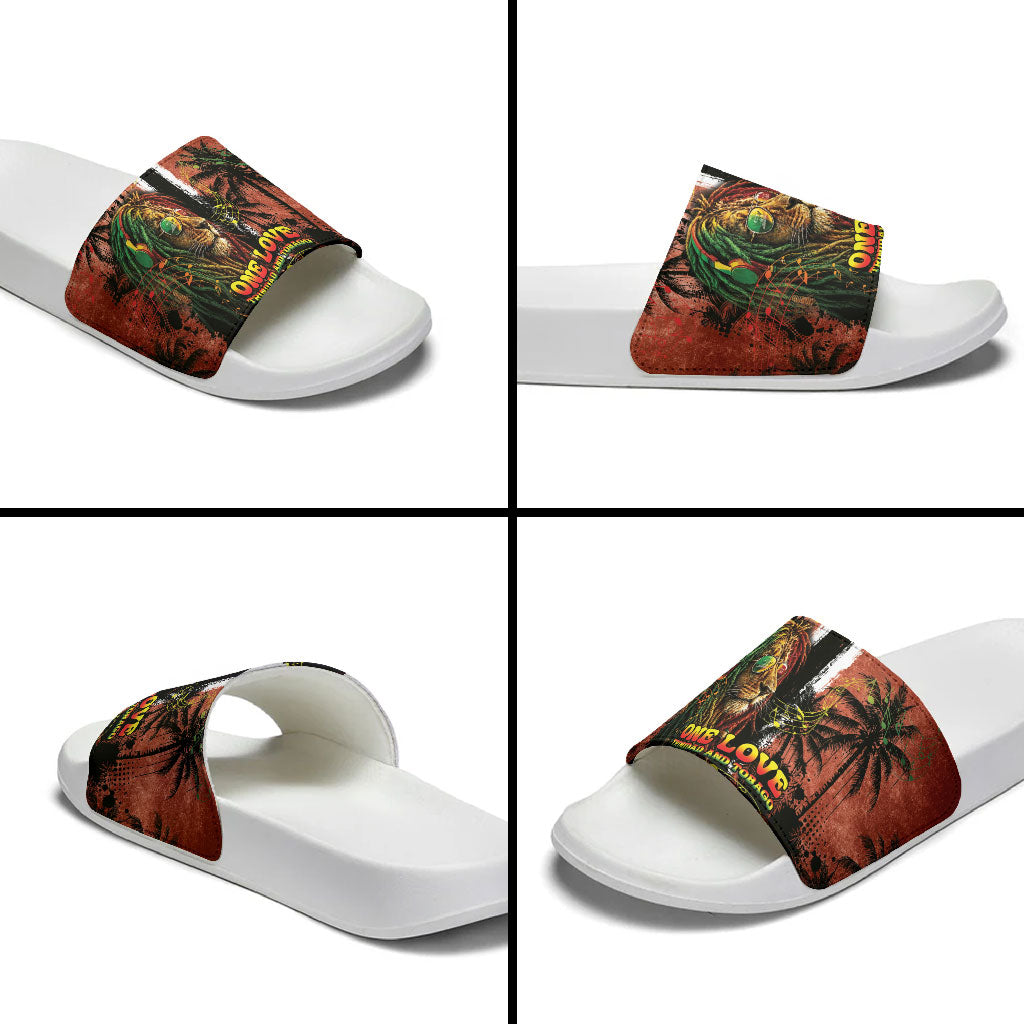 One Love Trinidad And Tobago Slide Sandals Rastafarian Lion Reggae Grunge Style