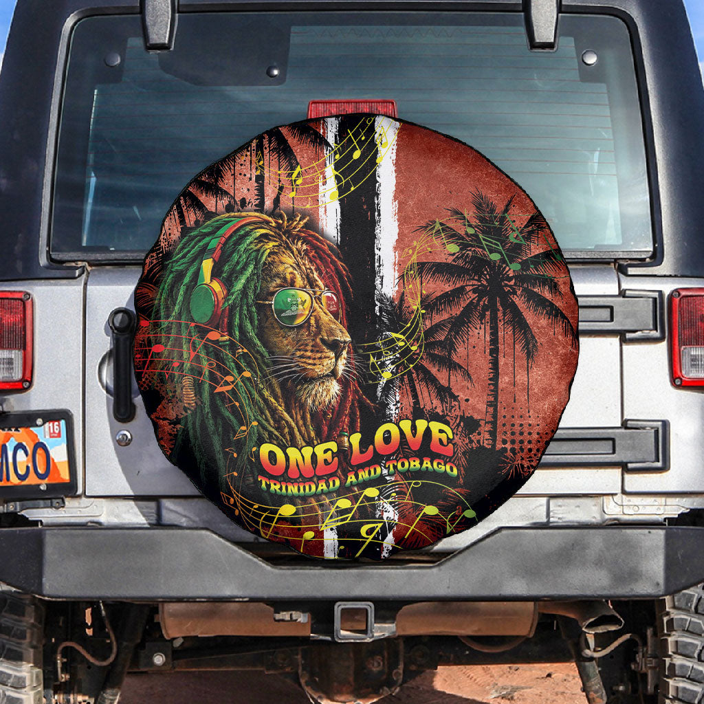 One Love Trinidad And Tobago Spare Tire Cover Rastafarian Lion Reggae Grunge Style