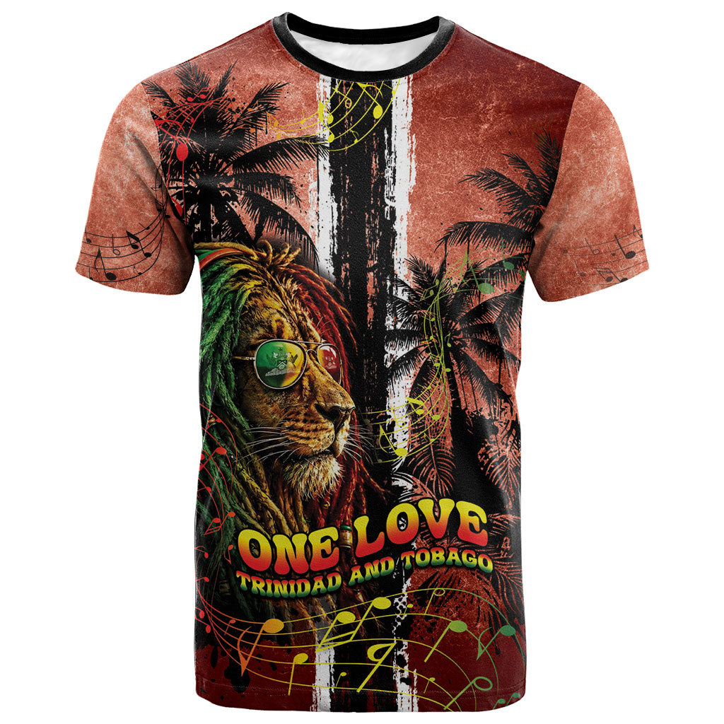One Love Trinidad And Tobago T shirt Rastafarian Lion Reggae Grunge Style