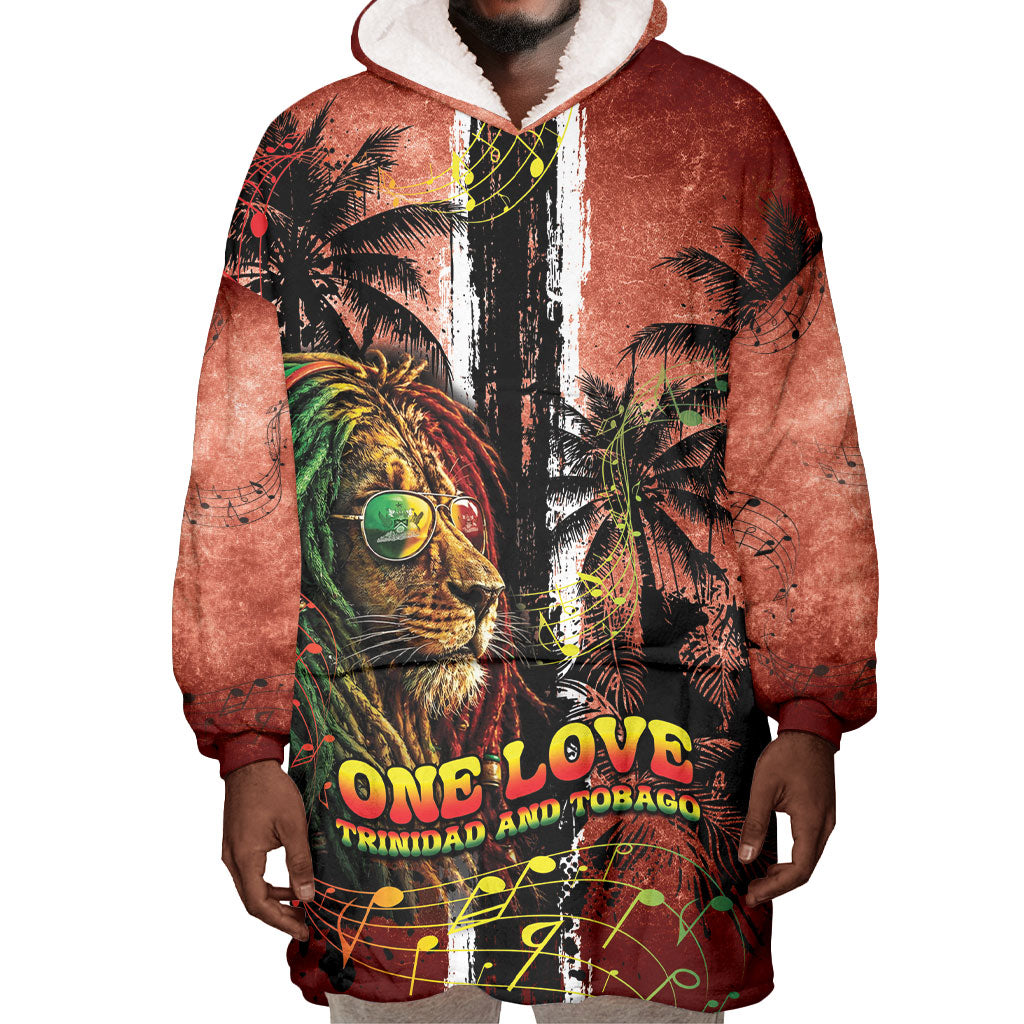 One Love Trinidad And Tobago Wearable Blanket Hoodie Rastafarian Lion Reggae Grunge Style