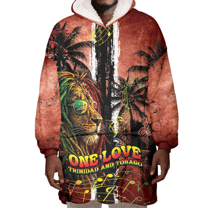 One Love Trinidad And Tobago Wearable Blanket Hoodie Rastafarian Lion Reggae Grunge Style