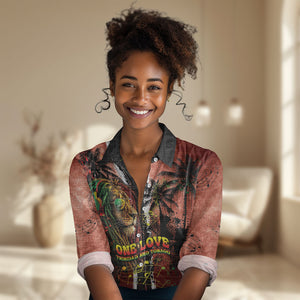 One Love Trinidad And Tobago Women Casual Shirt Rastafarian Lion Reggae Grunge Style