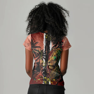 One Love Trinidad And Tobago Women V-Neck T-Shirt Rastafarian Lion Reggae Grunge Style