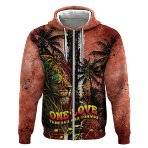 One Love Trinidad And Tobago Zip Hoodie Rastafarian Lion Reggae Grunge Style