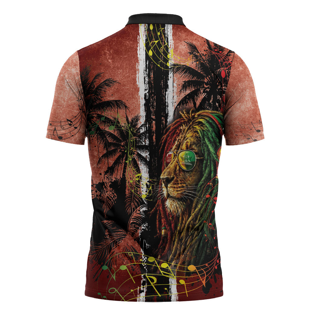 One Love Trinidad And Tobago Zipper Polo Shirt Rastafarian Lion Reggae Grunge Style