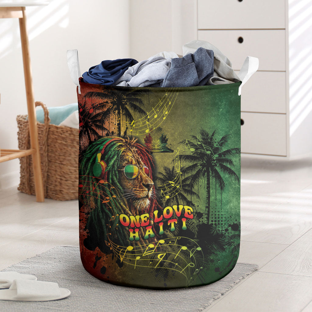 One Love Afro Haiti Laundry Basket Rastafarian Lion Reggae Grunge Style