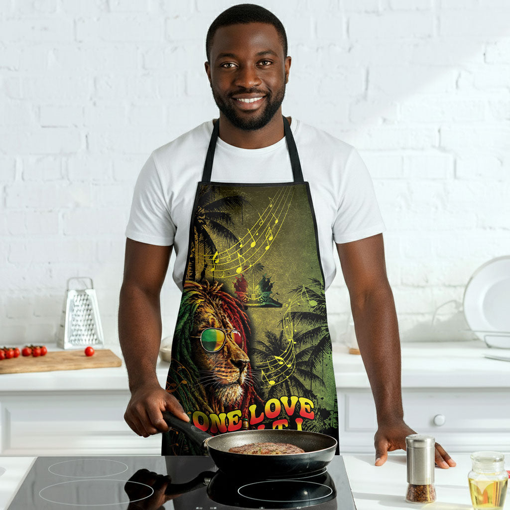 One Love Afro Haiti Apron Rastafarian Lion Reggae Grunge Style
