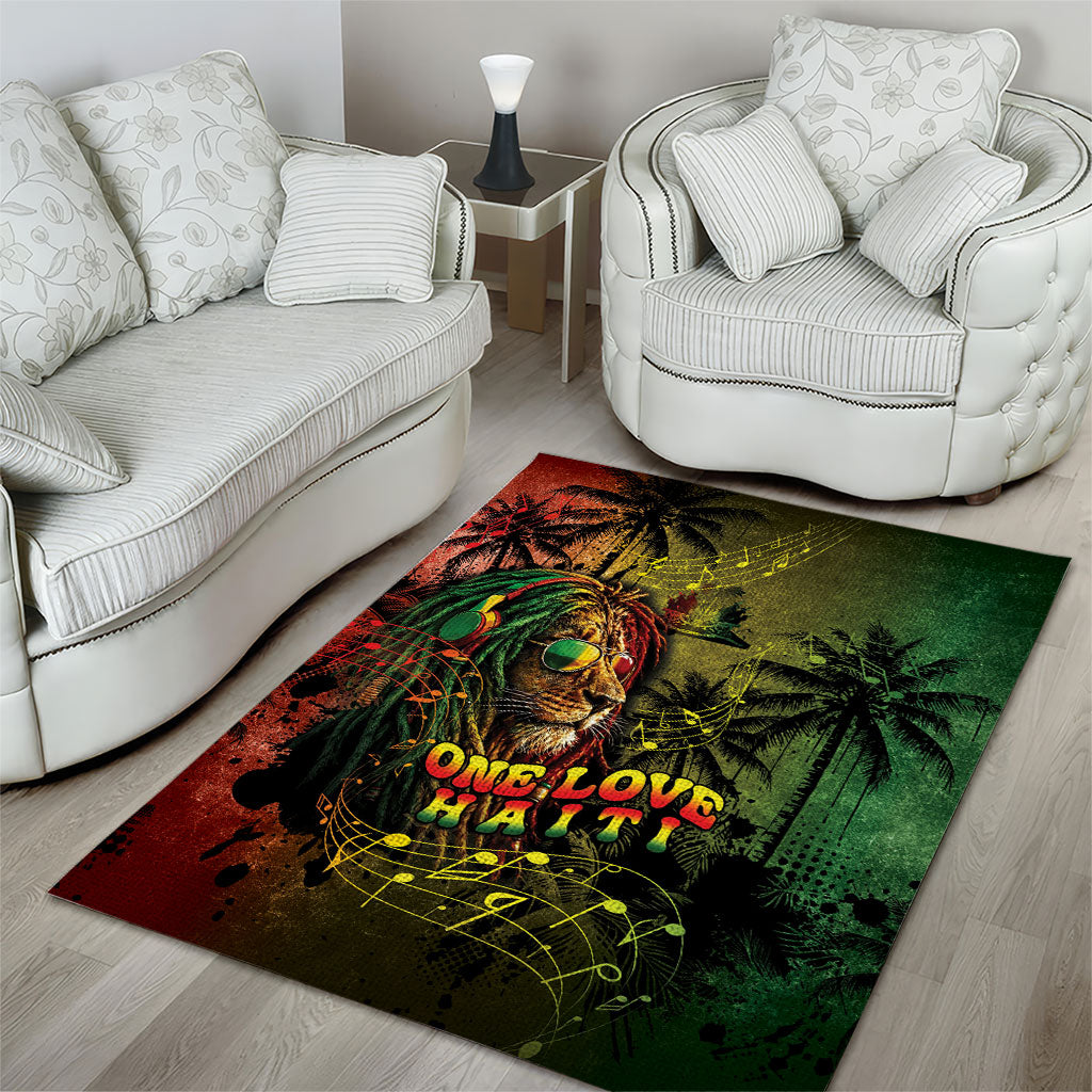 One Love Afro Haiti Area Rug Rastafarian Lion Reggae Grunge Style