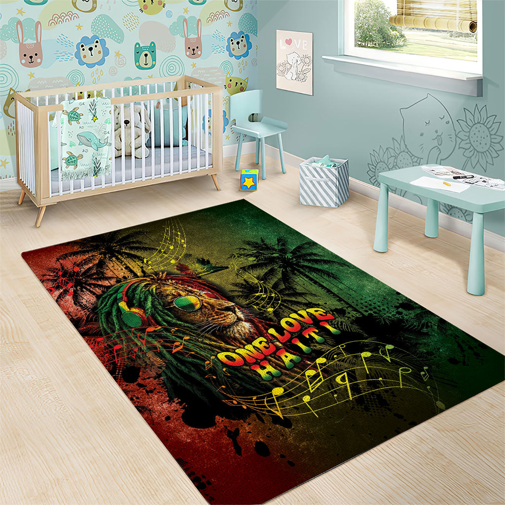 One Love Afro Haiti Area Rug Rastafarian Lion Reggae Grunge Style