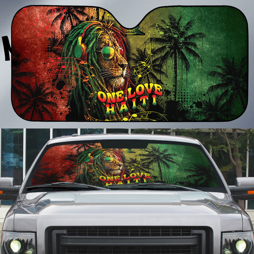 One Love Afro Haiti Auto Sun Shade Rastafarian Lion Reggae Grunge Style