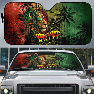 One Love Afro Haiti Auto Sun Shade Rastafarian Lion Reggae Grunge Style