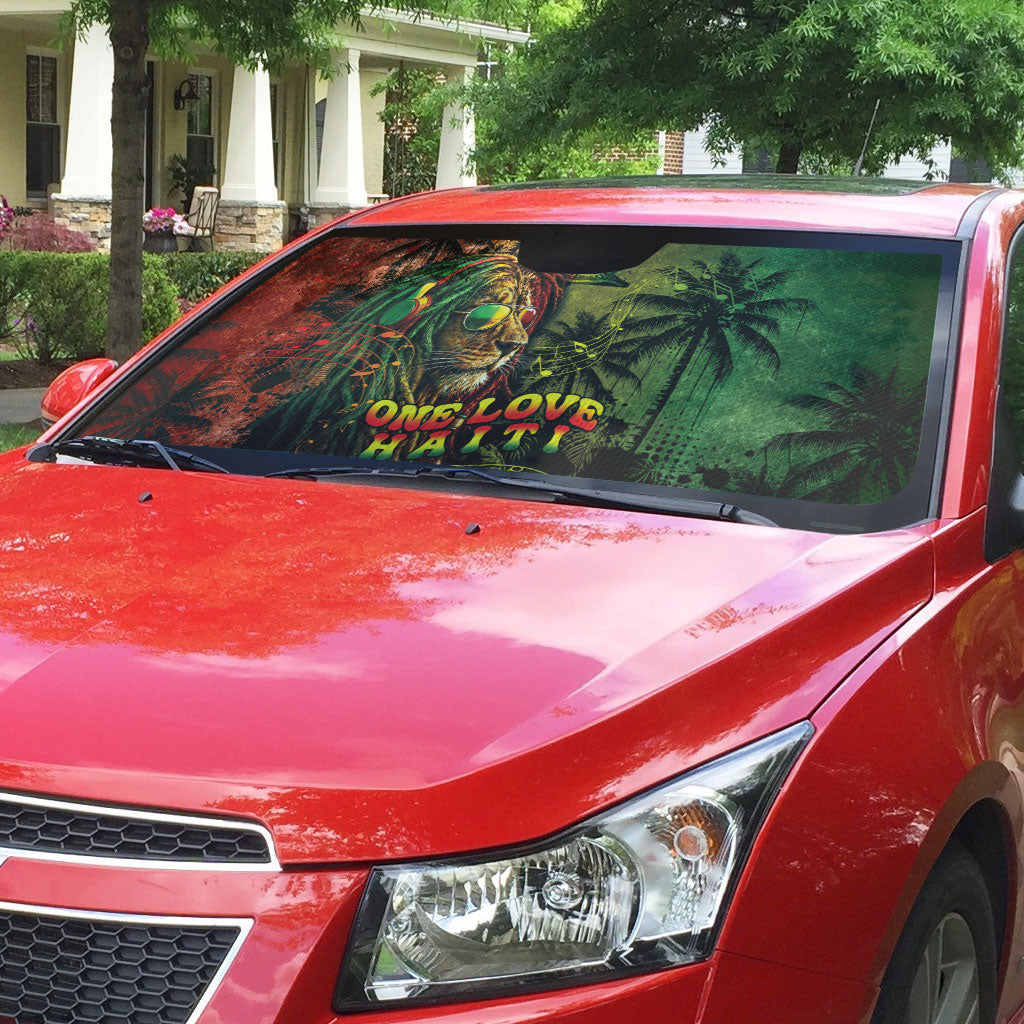 One Love Afro Haiti Auto Sun Shade Rastafarian Lion Reggae Grunge Style