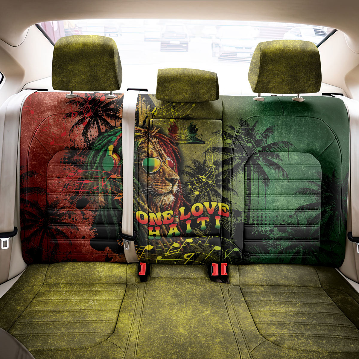 One Love Afro Haiti Back Car Seat Cover Rastafarian Lion Reggae Grunge Style