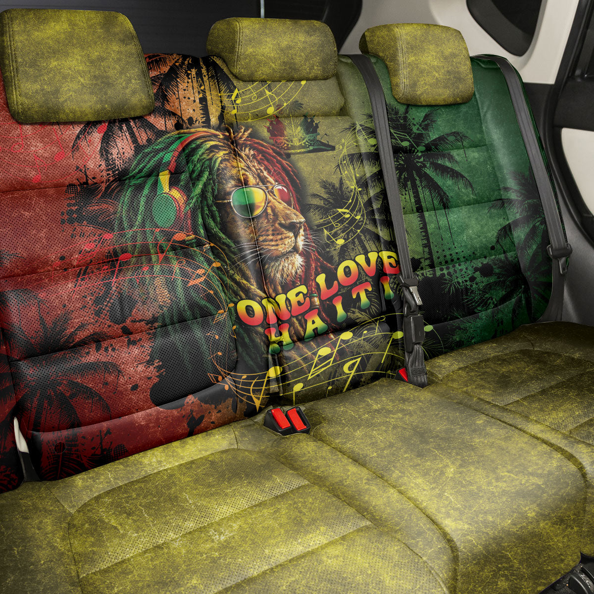 One Love Afro Haiti Back Car Seat Cover Rastafarian Lion Reggae Grunge Style