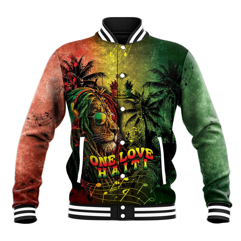 One Love Afro Haiti Baseball Jacket Rastafarian Lion Reggae Grunge Style