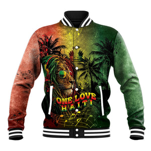 One Love Afro Haiti Baseball Jacket Rastafarian Lion Reggae Grunge Style