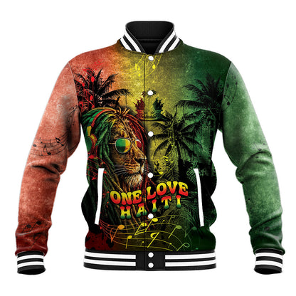 One Love Afro Haiti Baseball Jacket Rastafarian Lion Reggae Grunge Style