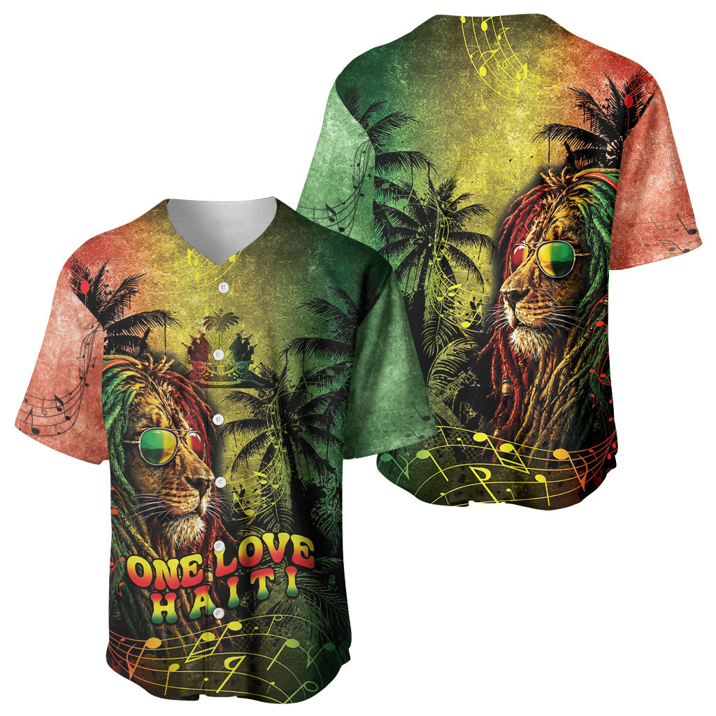 One Love Afro Haiti Baseball Jersey Rastafarian Lion Reggae Grunge Style