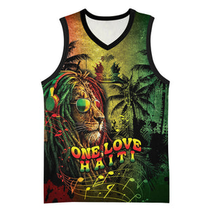 One Love Afro Haiti Basketball Jersey Rastafarian Lion Reggae Grunge Style