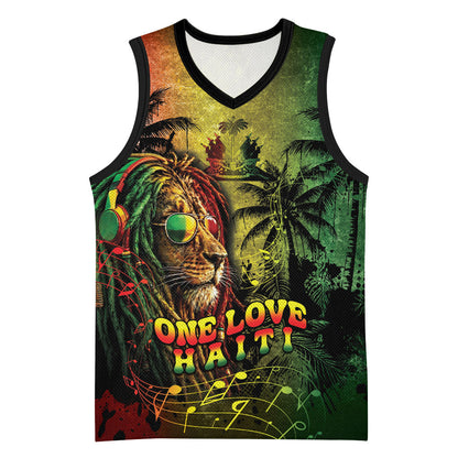 One Love Afro Haiti Basketball Jersey Rastafarian Lion Reggae Grunge Style