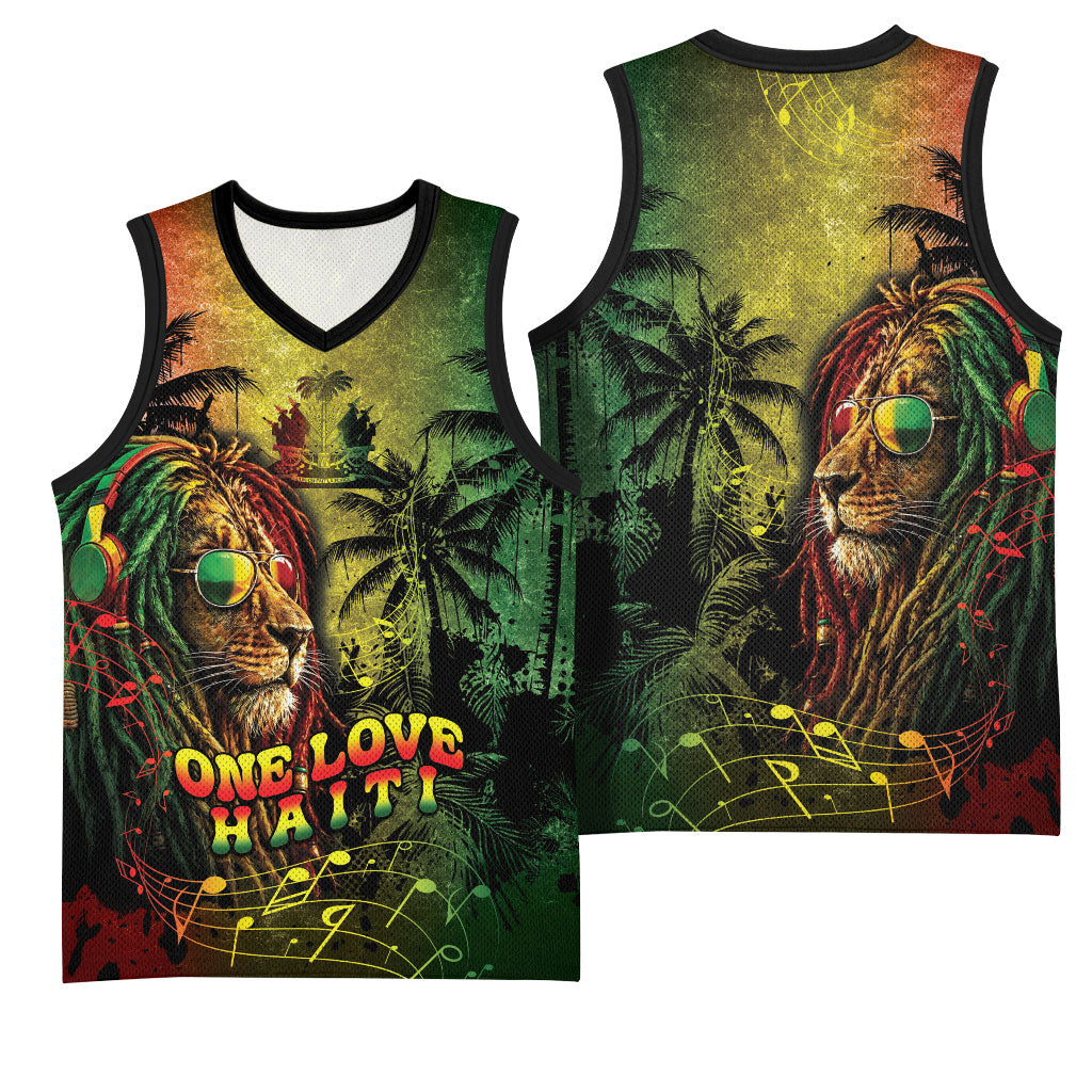 One Love Afro Haiti Basketball Jersey Rastafarian Lion Reggae Grunge Style