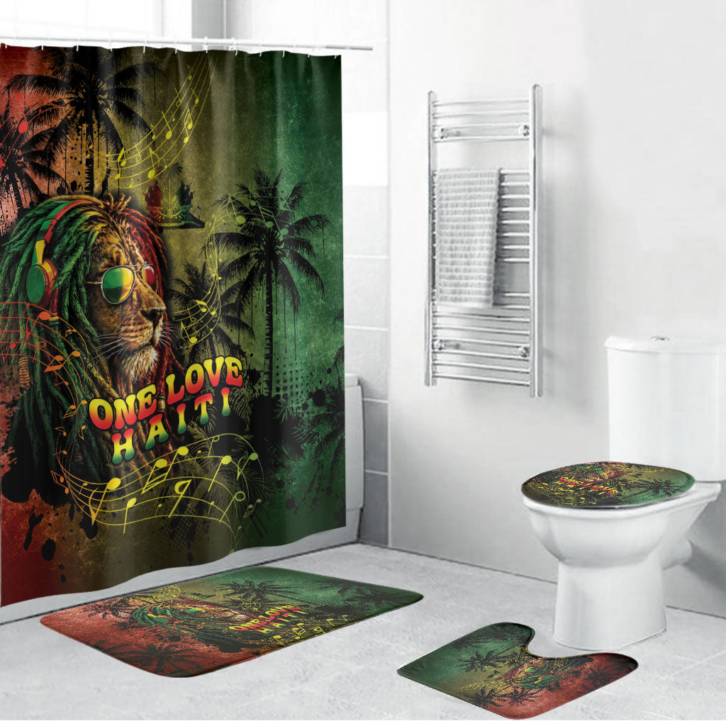 One Love Afro Haiti Bathroom Set Rastafarian Lion Reggae Grunge Style