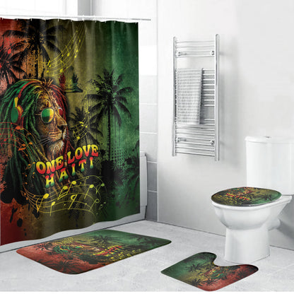 One Love Afro Haiti Bathroom Set Rastafarian Lion Reggae Grunge Style