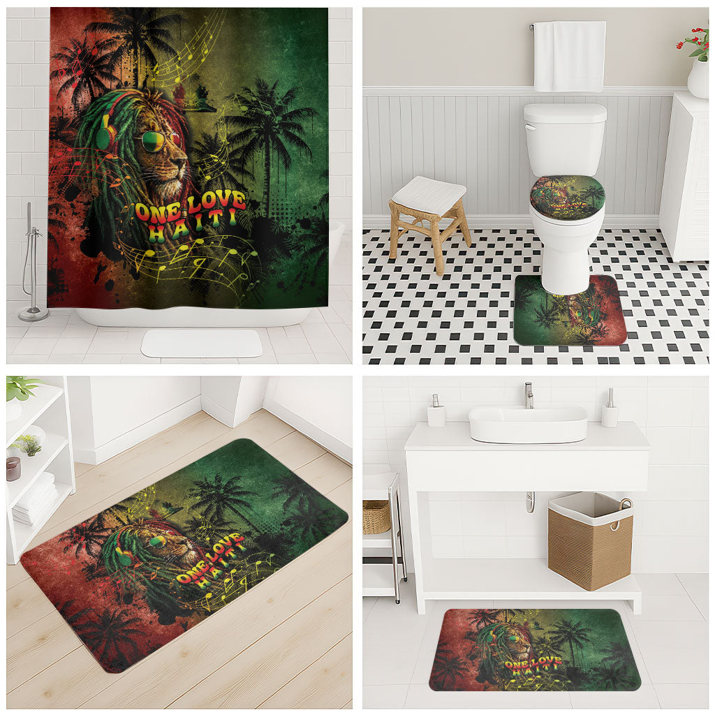 One Love Afro Haiti Bathroom Set Rastafarian Lion Reggae Grunge Style
