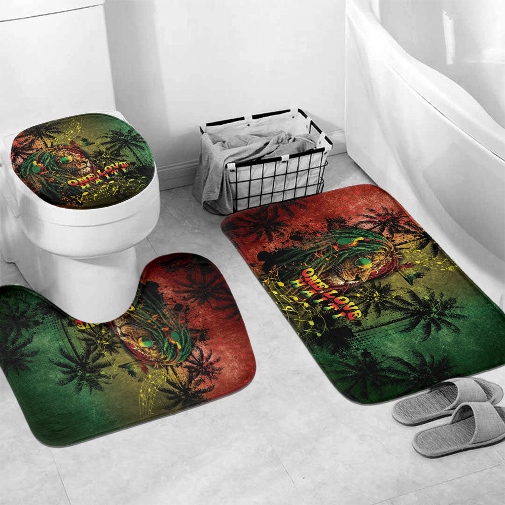 One Love Afro Haiti Bathroom Set Rastafarian Lion Reggae Grunge Style