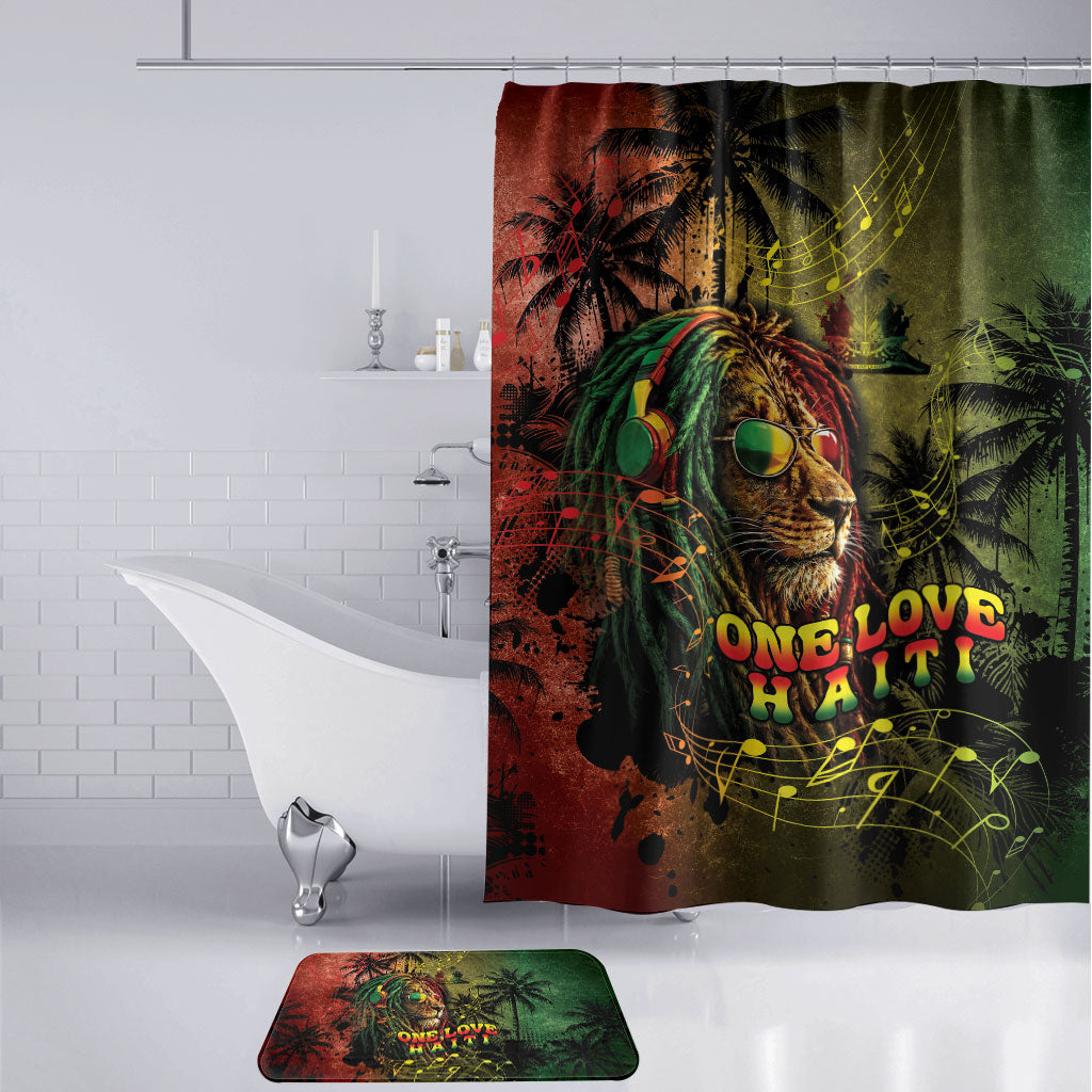 One Love Afro Haiti Bathroom Set Rastafarian Lion Reggae Grunge Style